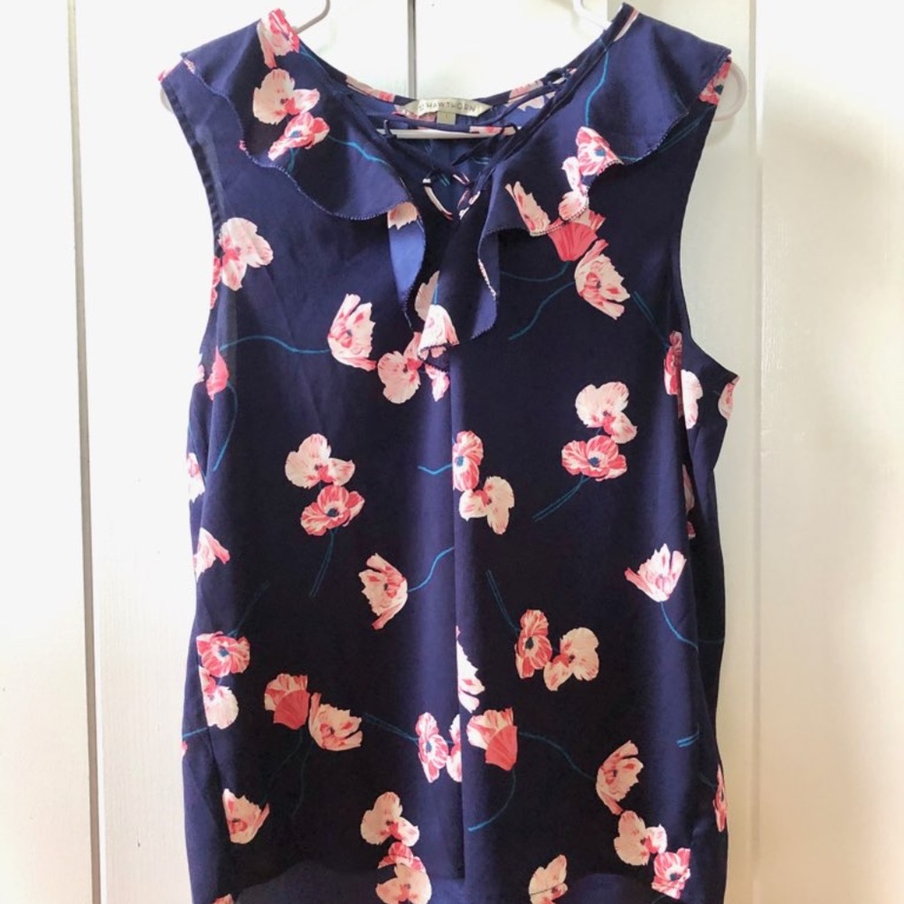 41 Hawthorne Blue Ruffle Detail Blouse